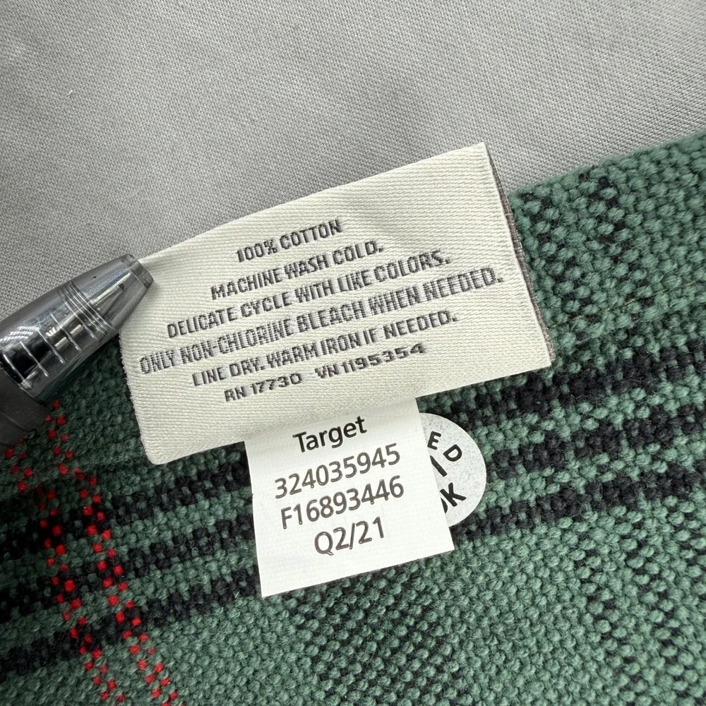 Rustic Table Runner Oversize Green Red Plaid 88x20.5 100% Cotton Fringed
